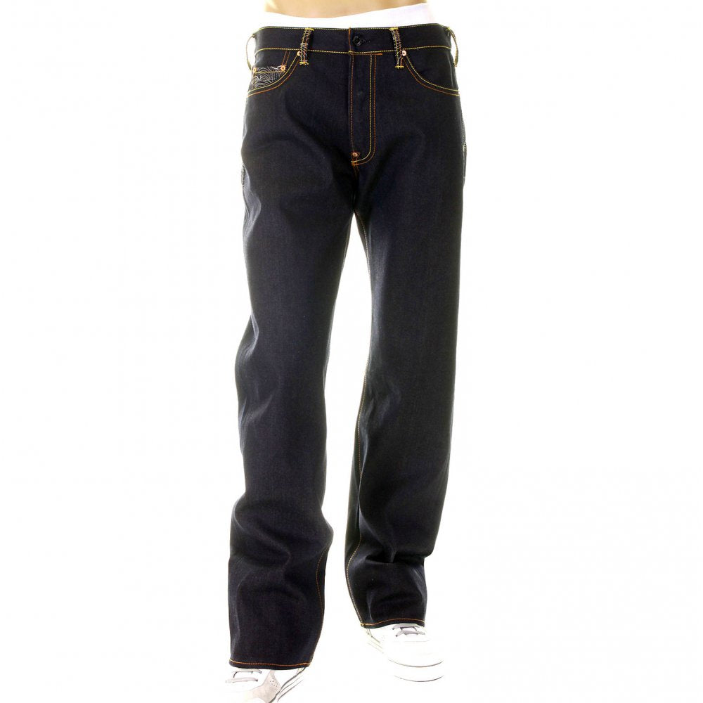 Mens Super Exclusive Design Dark Indigo Raw Denim Jeans