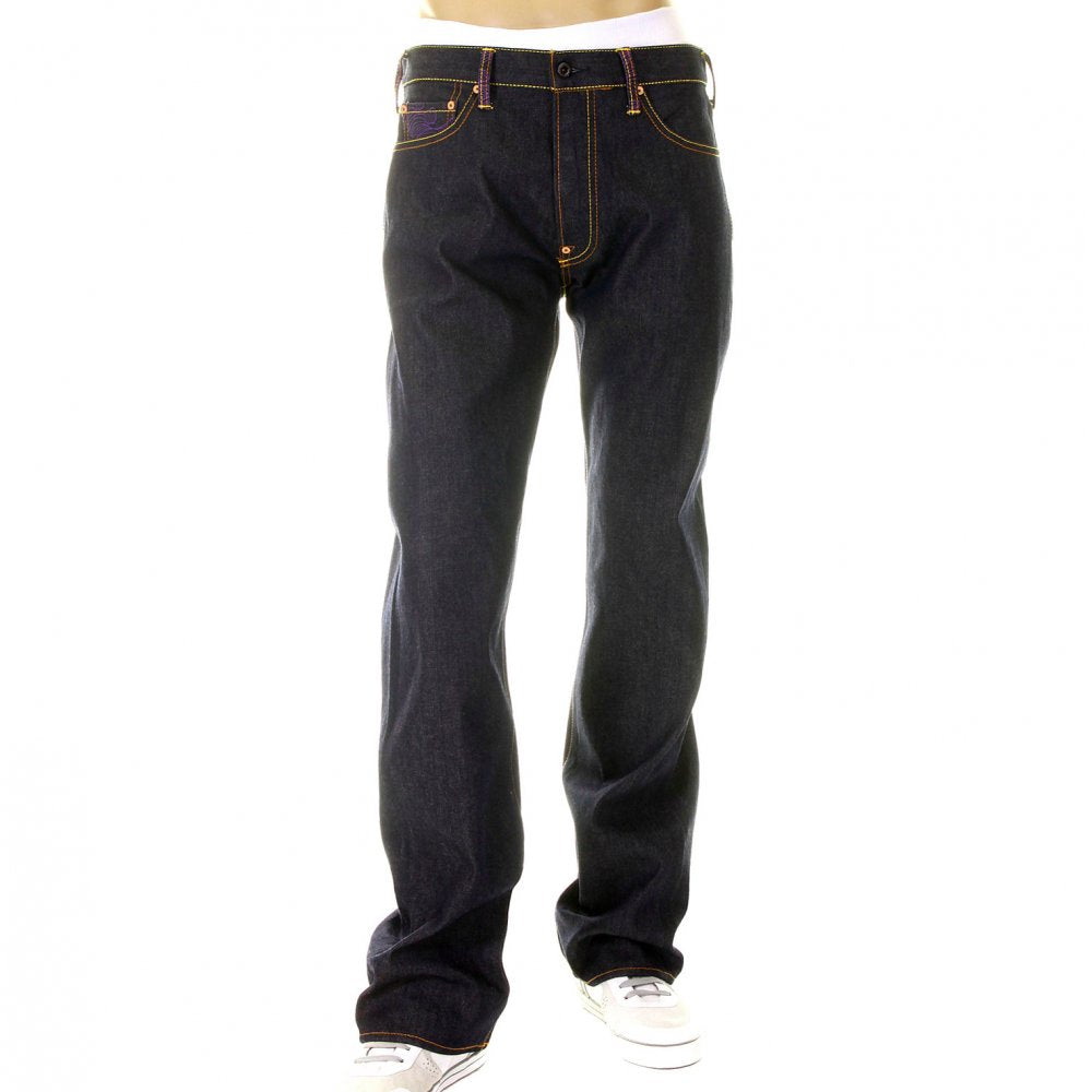 Super Exclusive Embroidered Design Vintage Cut Dark Indigo Raw Denim Jeans