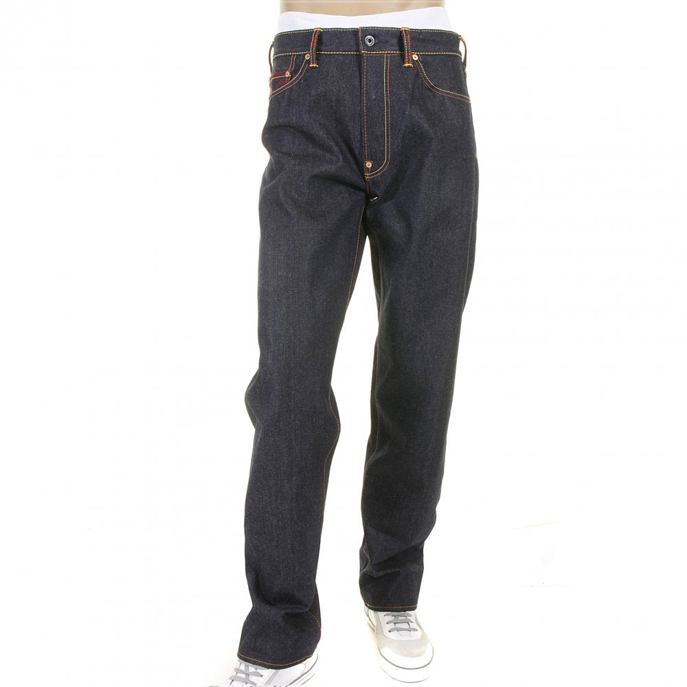 Mens Slim Fit Dark Indigo Raw Denim Jeans