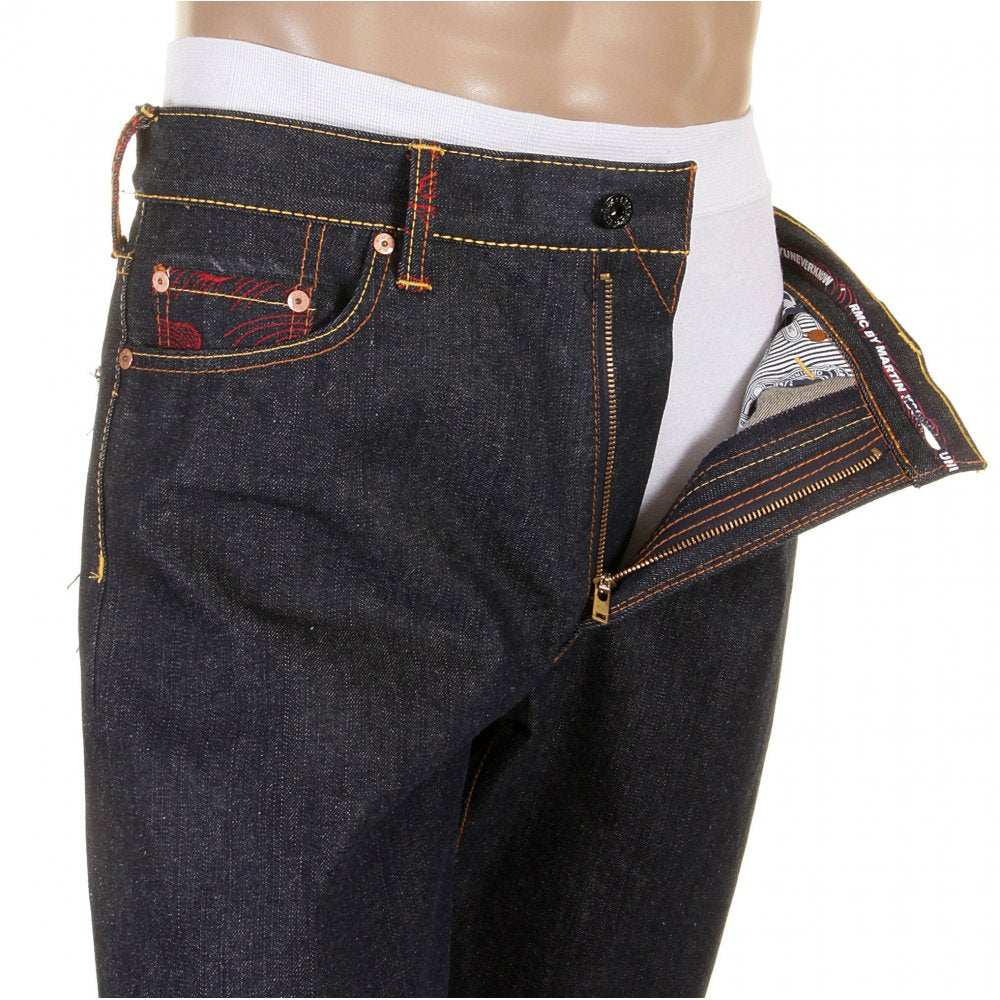 Mens Slim Fit Dark Indigo Raw Denim Jeans