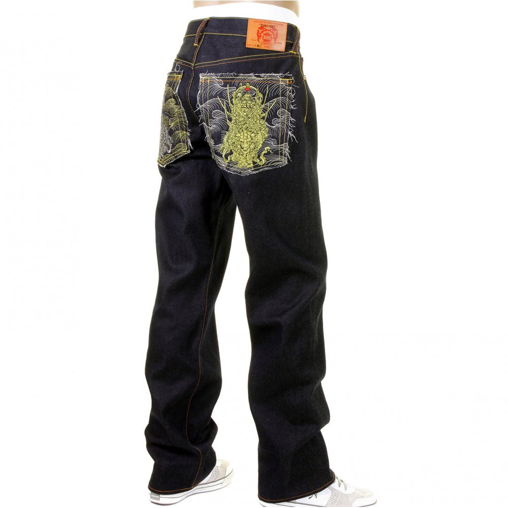Mens Vintage Cut Dark Indigo Raw Denim Jeans