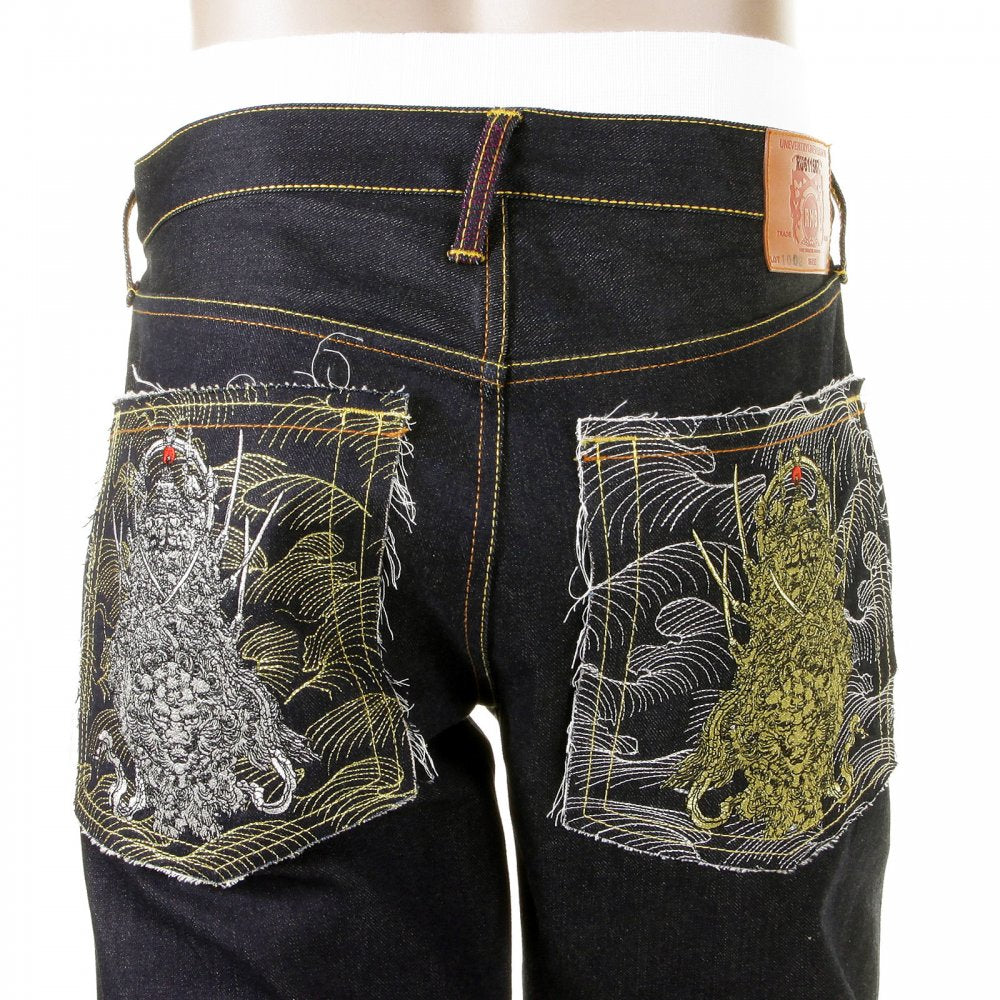 Mens Vintage Cut Dark Indigo Raw Denim Jeans