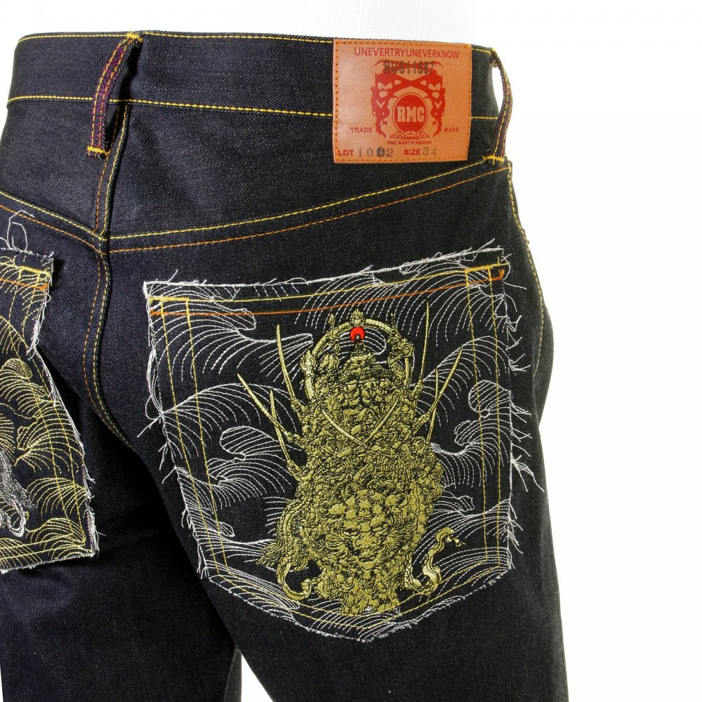 Mens Vintage Cut Dark Indigo Raw Denim Jeans