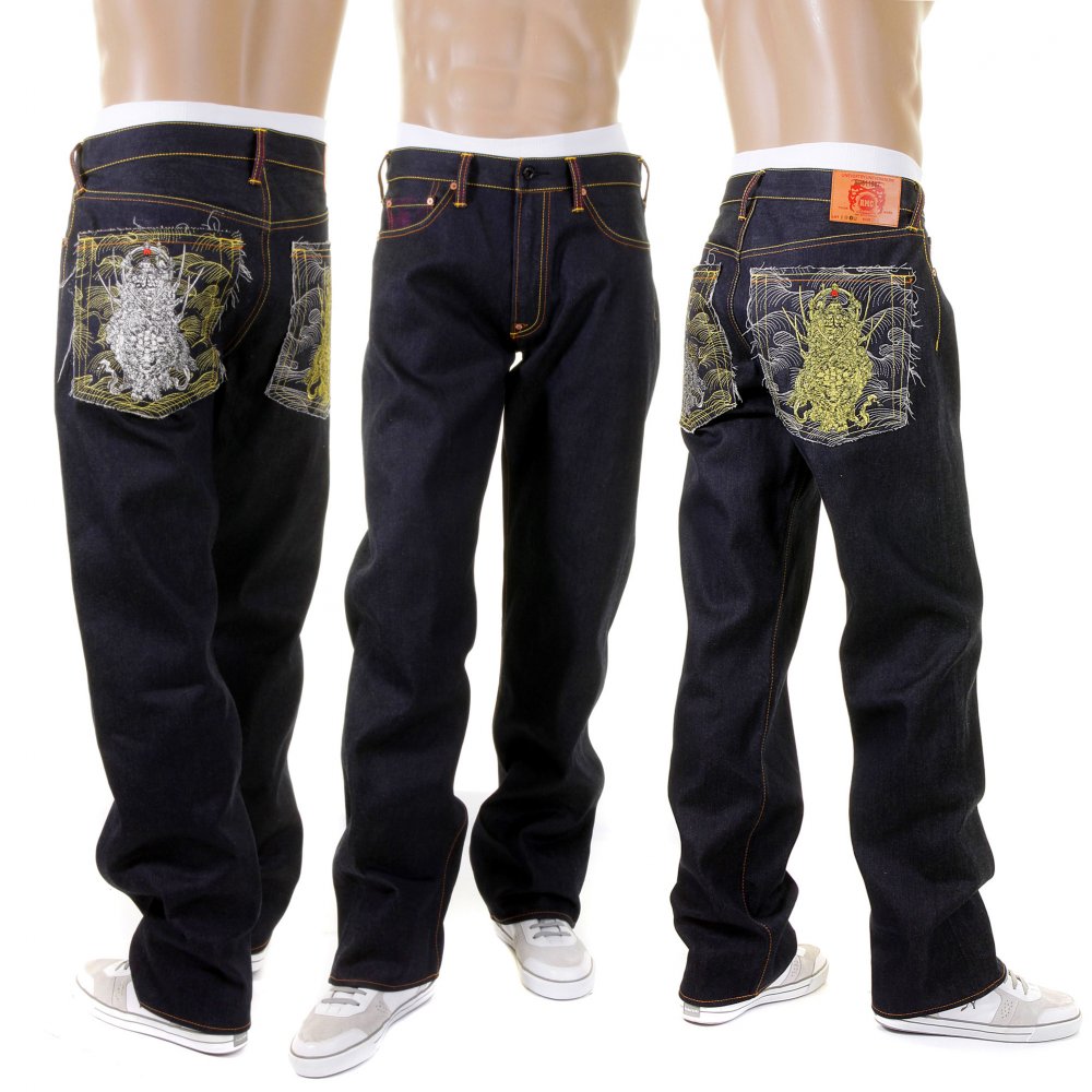 Mens Vintage Cut Dark Indigo Raw Denim Jeans