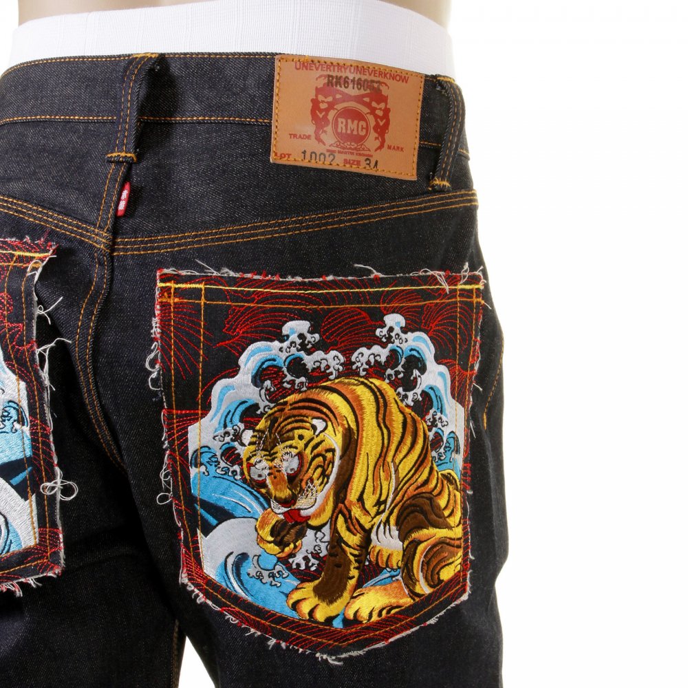Mens 100% Cotton Vintage Cut Dark Indigo Raw Denim Jeans