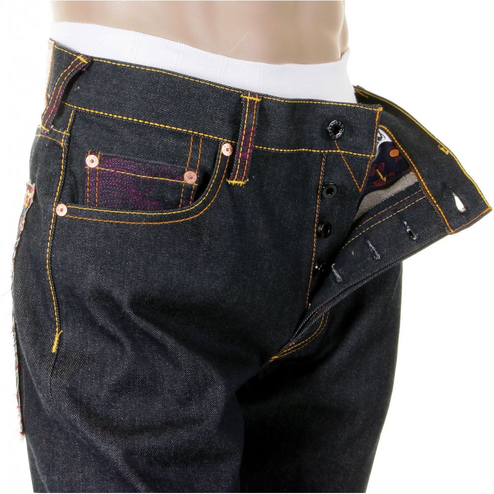 Vintage Cut Dark Indigo Selvedge Raw Denim Jeans for Men