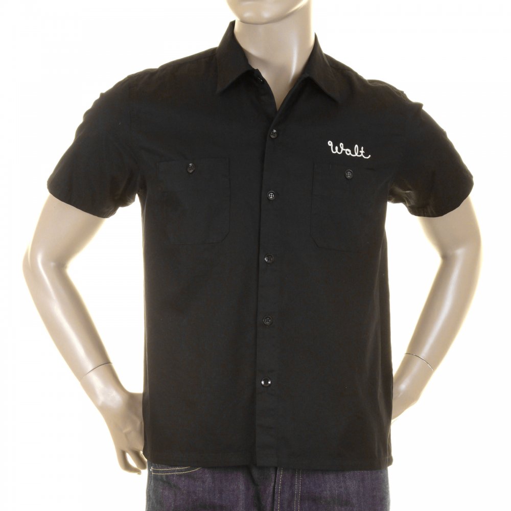 Mens Pleasure Valley Black Cotton Regular Fit Short Sleeve Work Shirt with Soft Pointed Collar SC35464