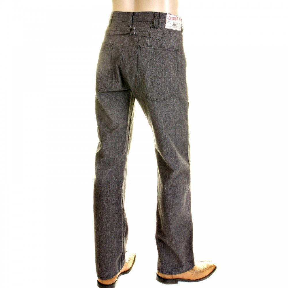 Mens Loose Fit Fiction Romance Vintage Cut Charcoal Grey Black Cotton Covert Engineer Pants SC40942