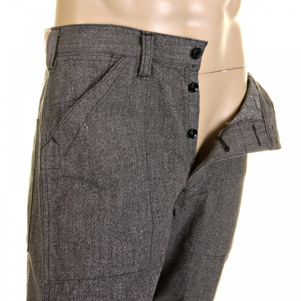 Mens Loose Fit Fiction Romance Vintage Cut Charcoal Grey Black Cotton Covert Engineer Pants SC40942