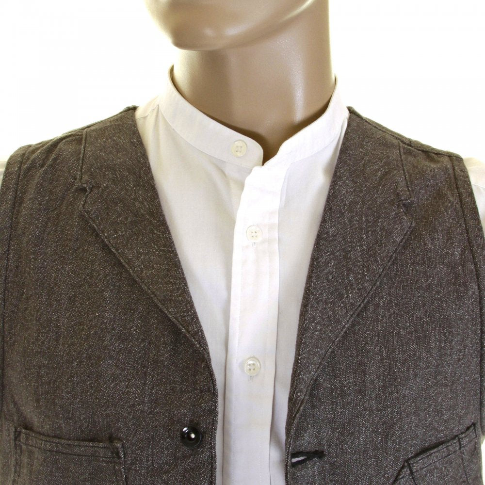 Fiction Romance Vintage Cut Grey Black Covert Engineer Work Waistcoat Vest for Men SC12243