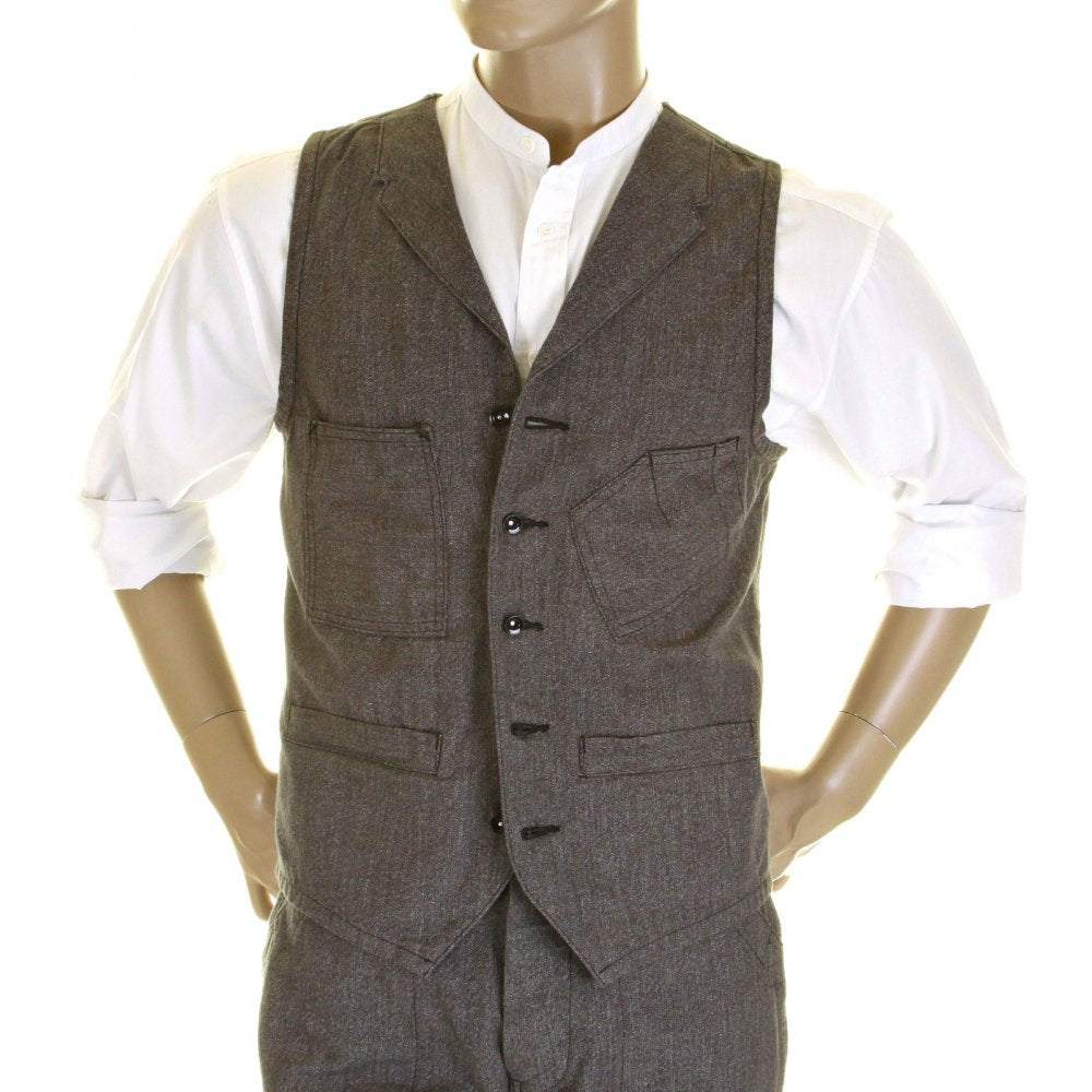 Fiction Romance Vintage Cut Grey Black Covert Engineer Work Waistcoat Vest for Men SC12243