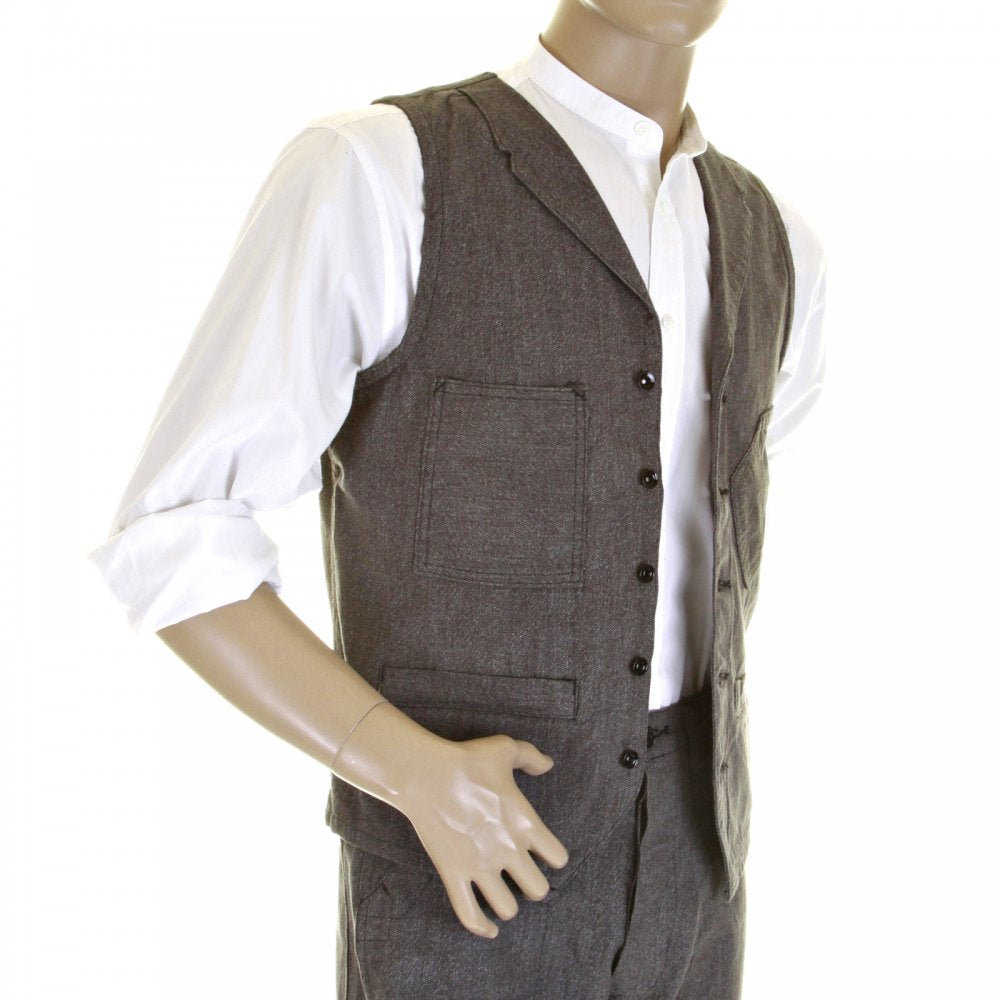 Fiction Romance Vintage Cut Grey Black Covert Engineer Work Waistcoat Vest for Men SC12243
