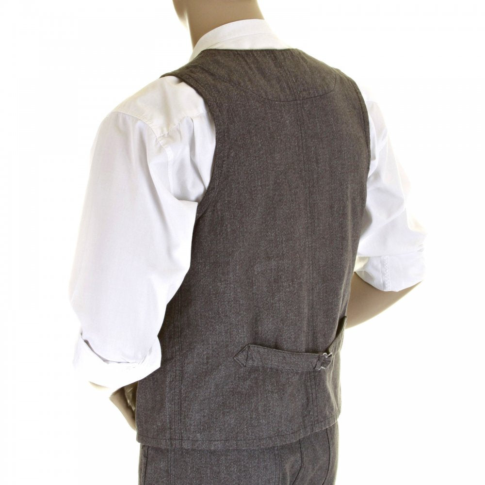 Fiction Romance Vintage Cut Grey Black Covert Engineer Work Waistcoat Vest for Men SC12243