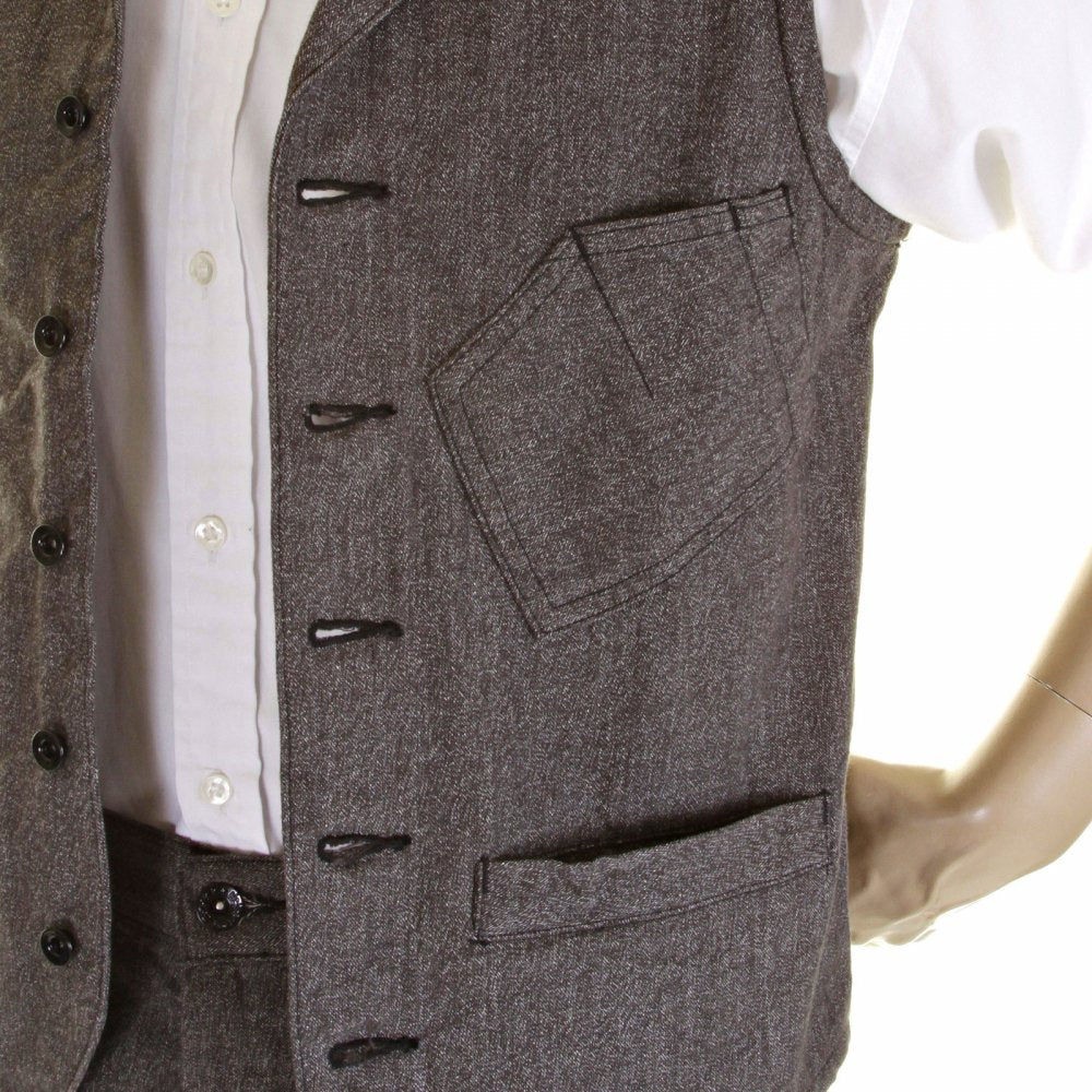 Fiction Romance Vintage Cut Grey Black Covert Engineer Work Waistcoat Vest for Men SC12243
