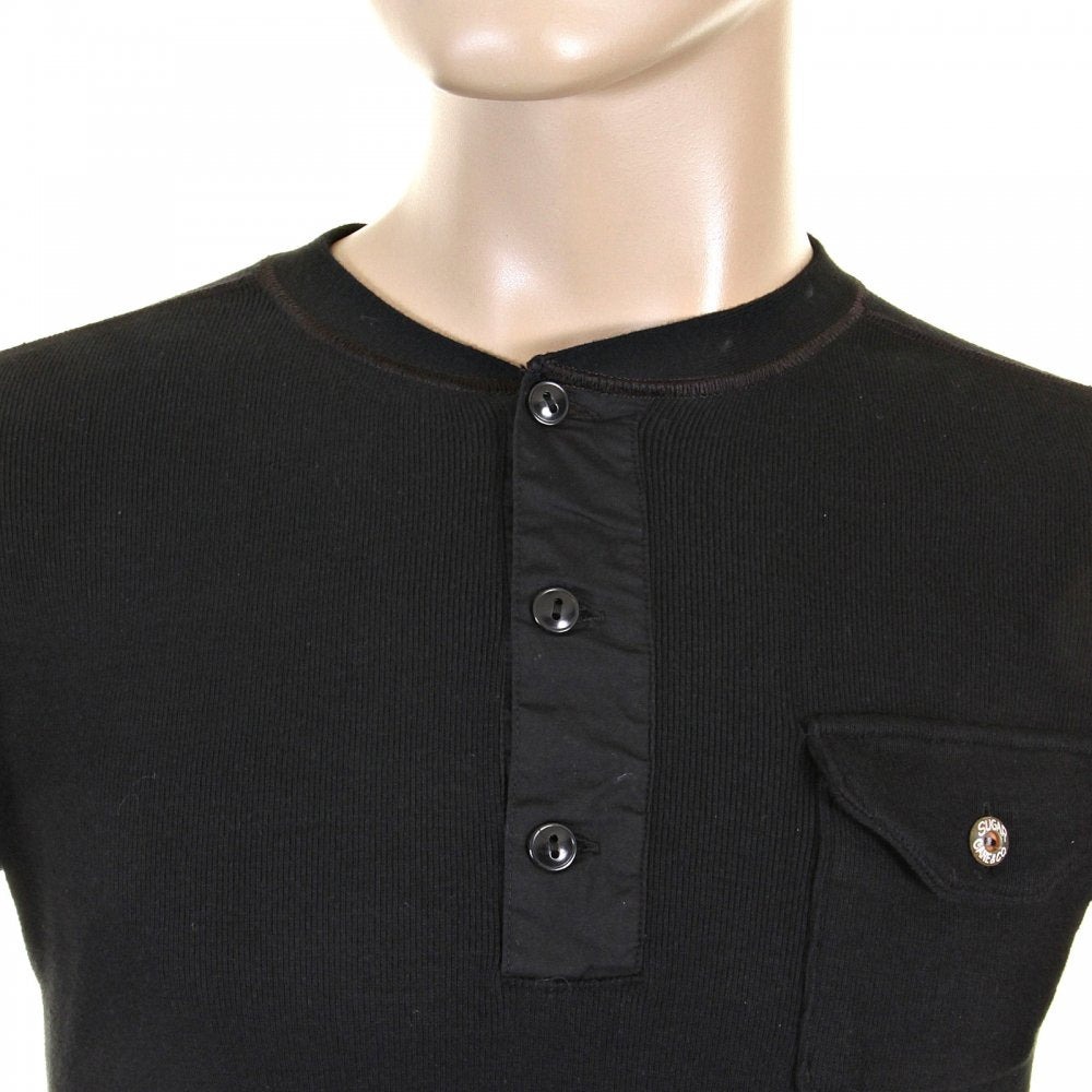 Mens Black Henley Neck Long Sleeve Fiction Romance Regular Fit Long Sleeve T-shirt SC65293