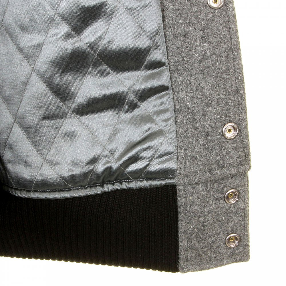 Mens Letterman Regular Fit Philadelphia Award Jacket with Melton Wool Grey Body and Black Leather Sleeves WV12310