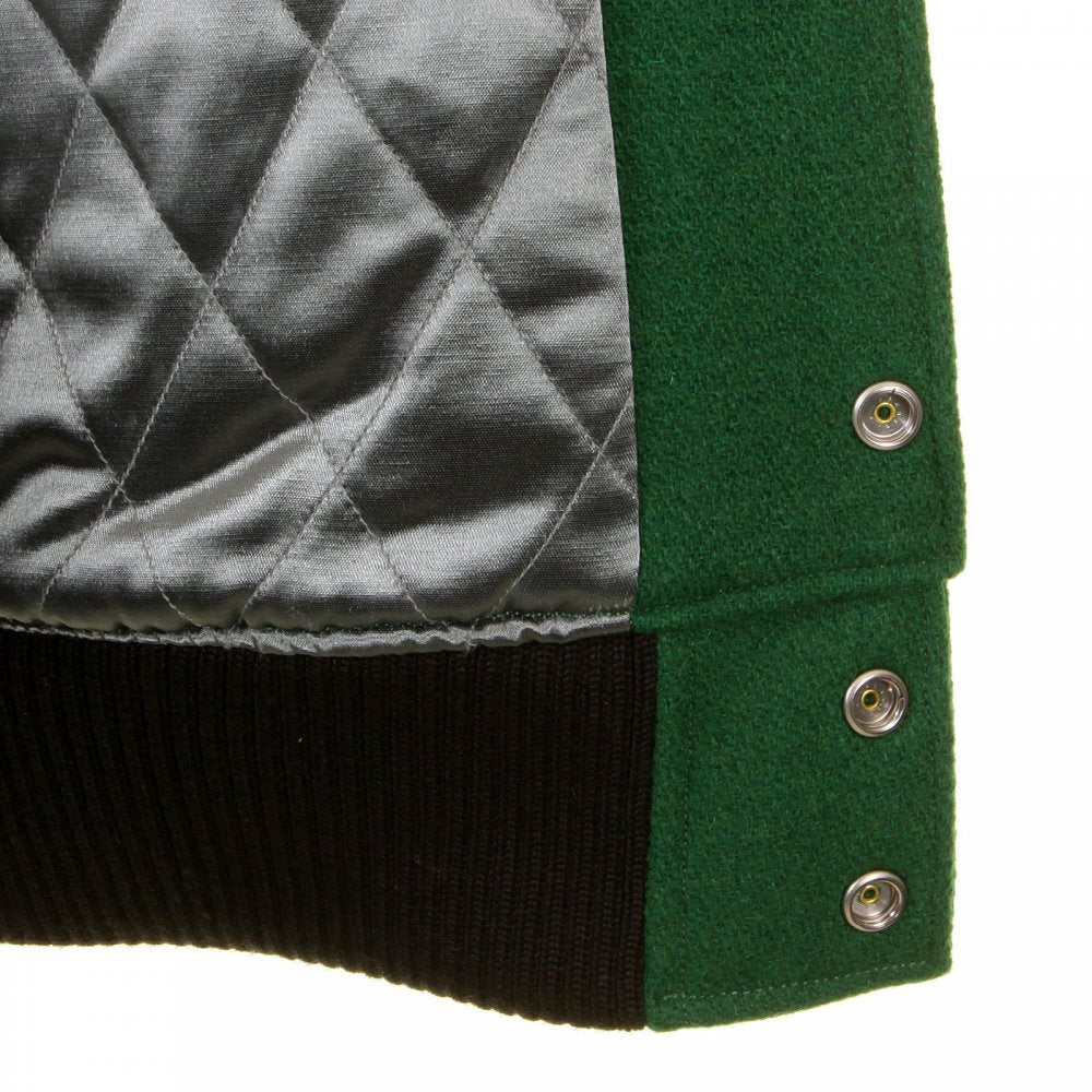 Mens Letterman Green Melton Wool Spartans Stadium Award Jacket with Black Leather Sleeves WV12310