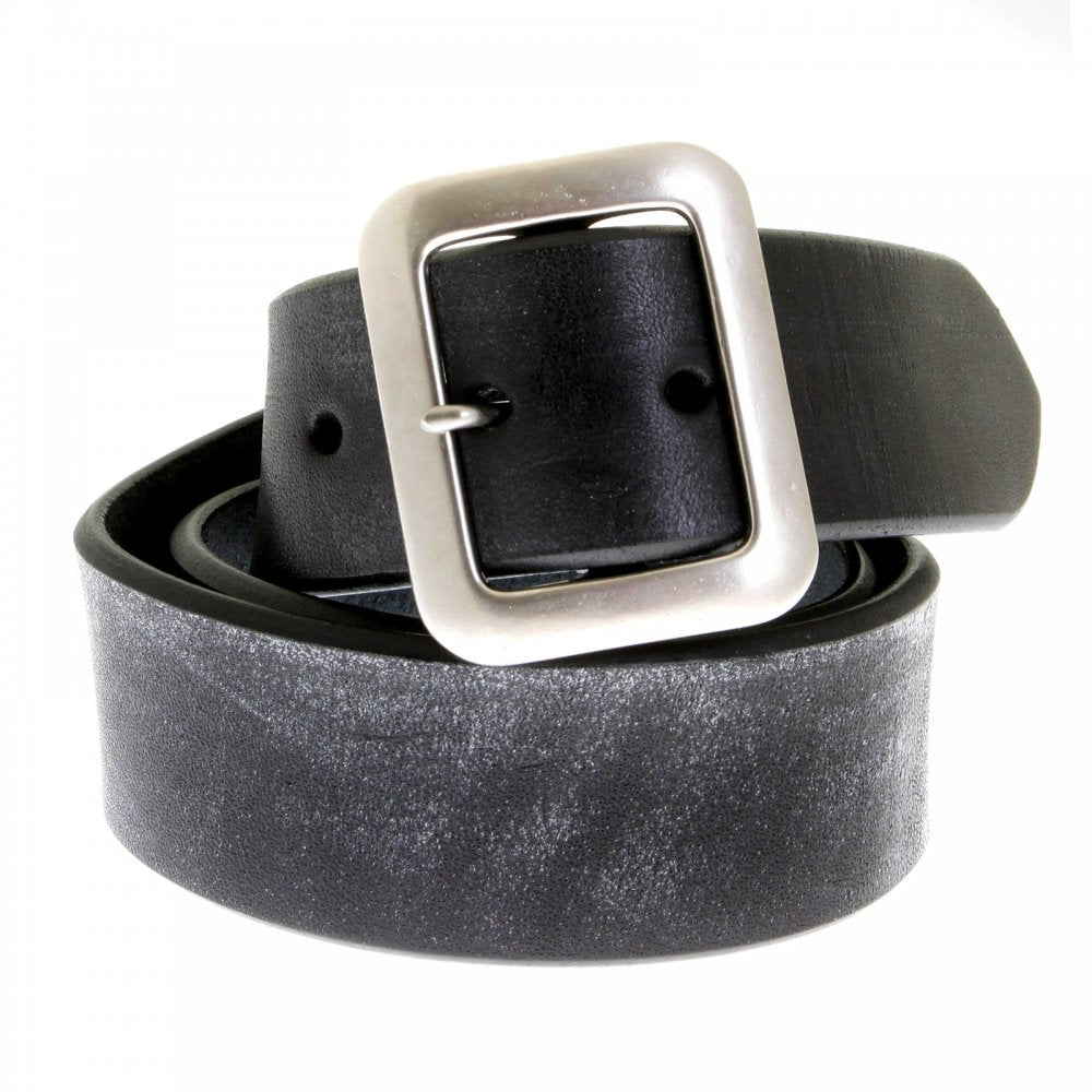 Mens Black Leather Casual Belt with Dull Brushed Steel Rollerball Buckle F01406