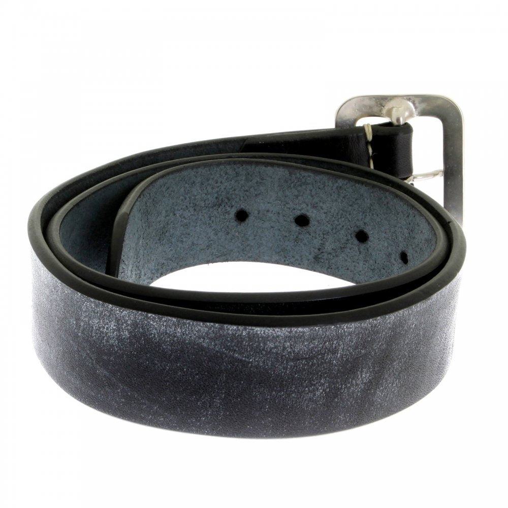 Mens Black Leather Casual Belt with Dull Brushed Steel Rollerball Buckle F01406