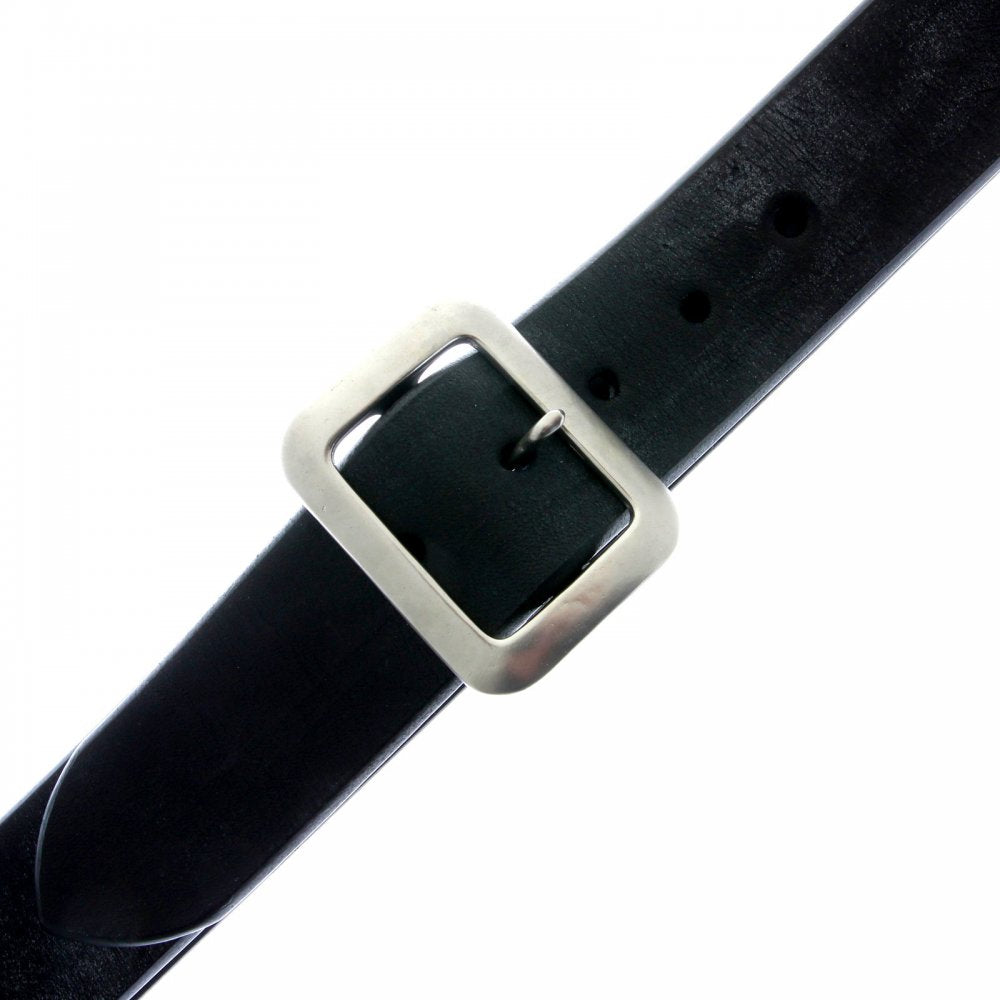 Mens Black Leather Casual Belt with Dull Brushed Steel Rollerball Buckle F01406
