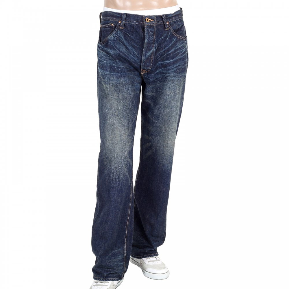 Mens 1930s Cowboy Vintage Cut Japanese Selvedge Lone Star Hard Wash Aged Navy Denim Jeans SC41111H