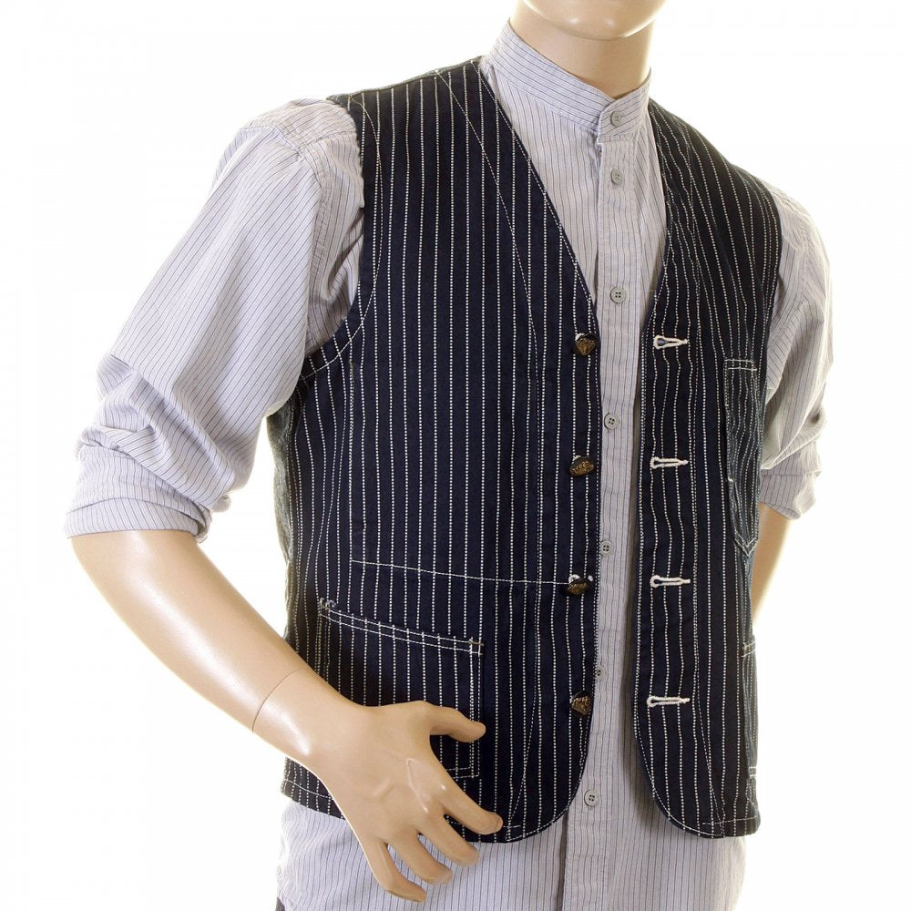 Mens Wabash Engineer Navy Dot Striped Vintage Cut Regular Fit Denim Waistcoat Work Vest SC12361A