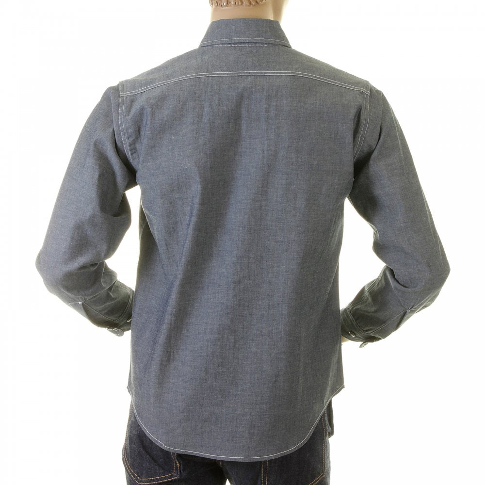 Mens Navy Non Wash Vintage Cut USA Made Regular Fit Long Sleeve Chambray Workwear Shirt SC25638N