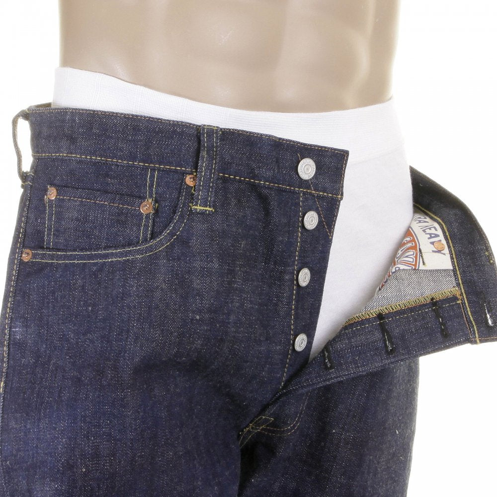 Mens Hawaiian Vintage Cut Navy None Wash Raw Japanese Selvedge Denim Jeans SC40401N