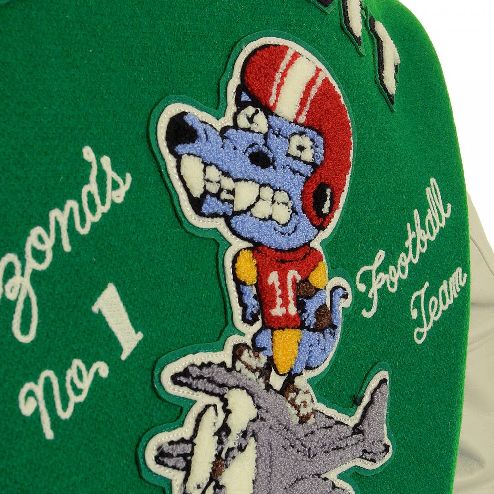 Mens Kelly Green Wool Melton Regular Fit Letterman Award Flying Alligators Stadium Jacket with White Leather Long Sleeves WV12077