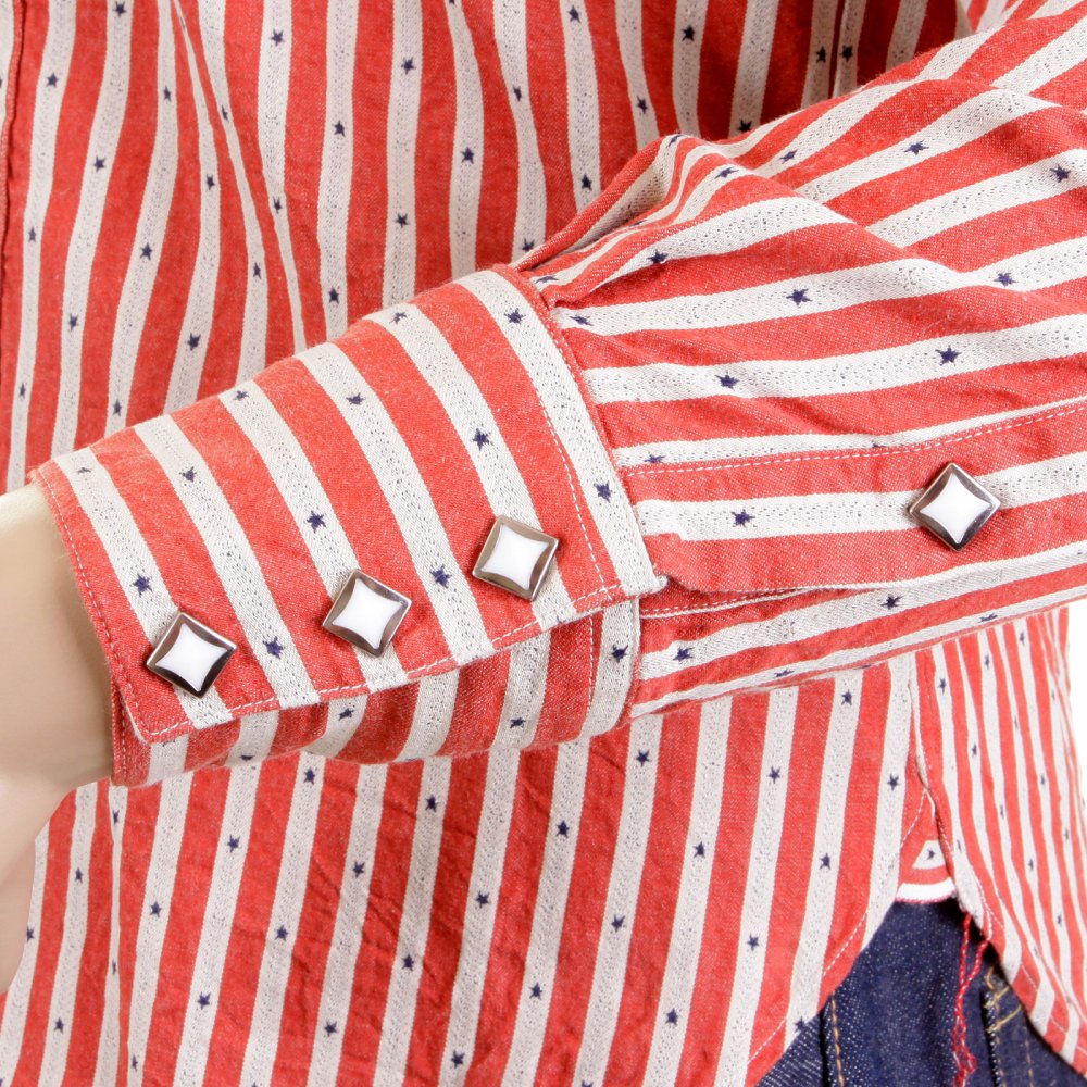 Mens Long Sleeve Regular Fit Western Wear Dobby Striped Shirt in Doddyred and Off White SC25369