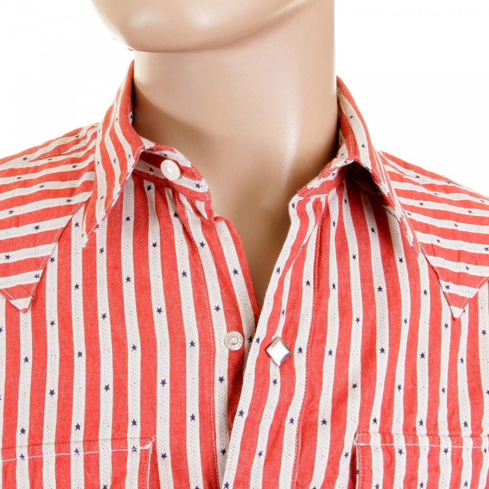 Mens Long Sleeve Regular Fit Western Wear Dobby Striped Shirt in Doddyred and Off White SC25369