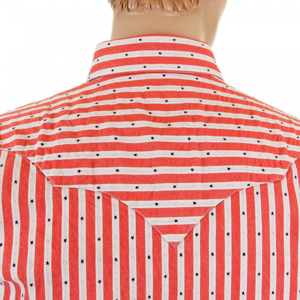 Mens Long Sleeve Regular Fit Western Wear Dobby Striped Shirt in Doddyred and Off White SC25369