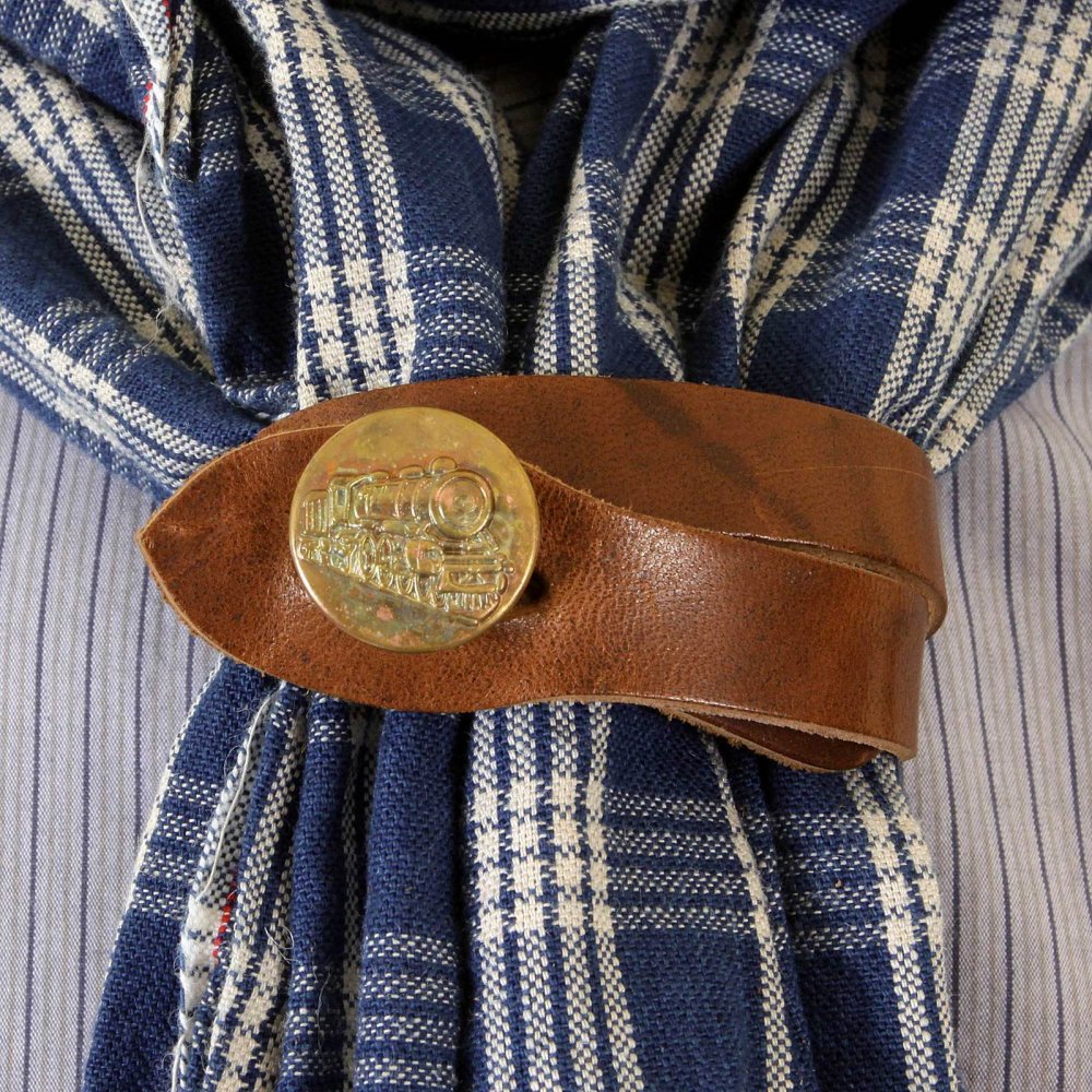 Mens One Wash Blue Palaka Vintage Cut Oversized Stole Scarf in Navy with Leather Stole Ring SC01968A