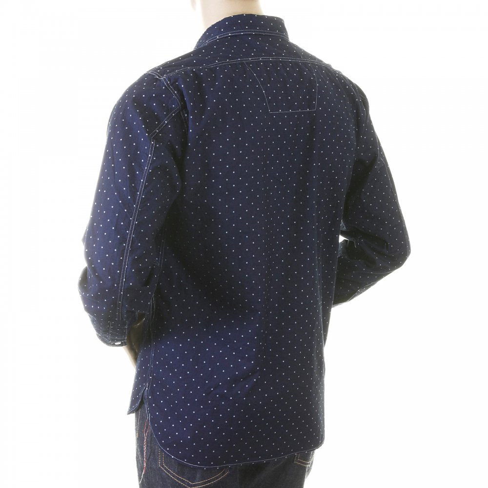 Mens Navy Vintage Cut Fiction Romance Regular Fit Long Sleeve Work Wear One Wash Shirt with Star Dots SC25675A