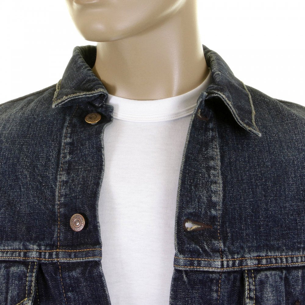 Lone Star 5 Year Aged Button Front Fitted Dark Hard Wash Denim Jacket for Men SC11901H