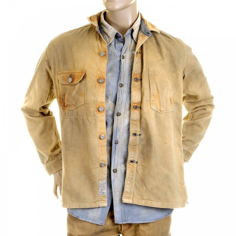 Mens Brown Vintage Wash Fiction Romance Denim Button Front Workwear Jacket SC12241H