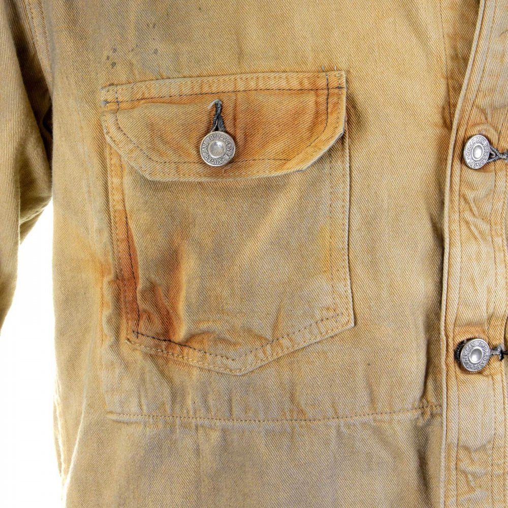 Mens Brown Vintage Wash Fiction Romance Denim Button Front Workwear Jacket SC12241H