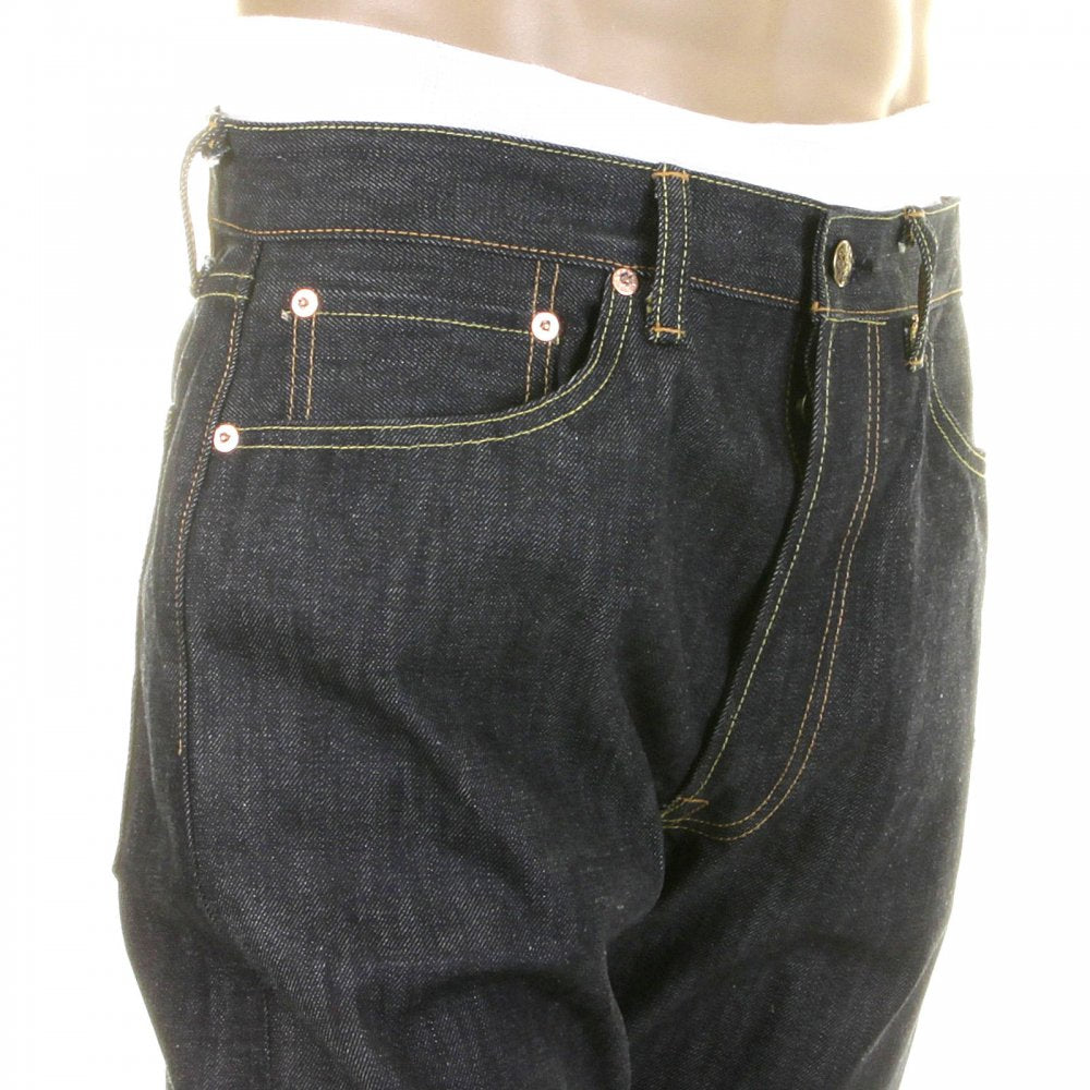 Mens Navy Slimmer Fitting Japanese Selvedge Non Wash Dry Star Denim Jeans SC40724N