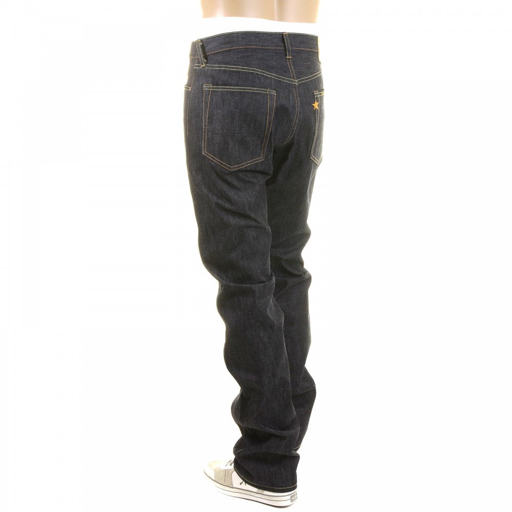 Mens Navy Slimmer Fitting Japanese Selvedge Non Wash Dry Star Denim Jeans SC40724N