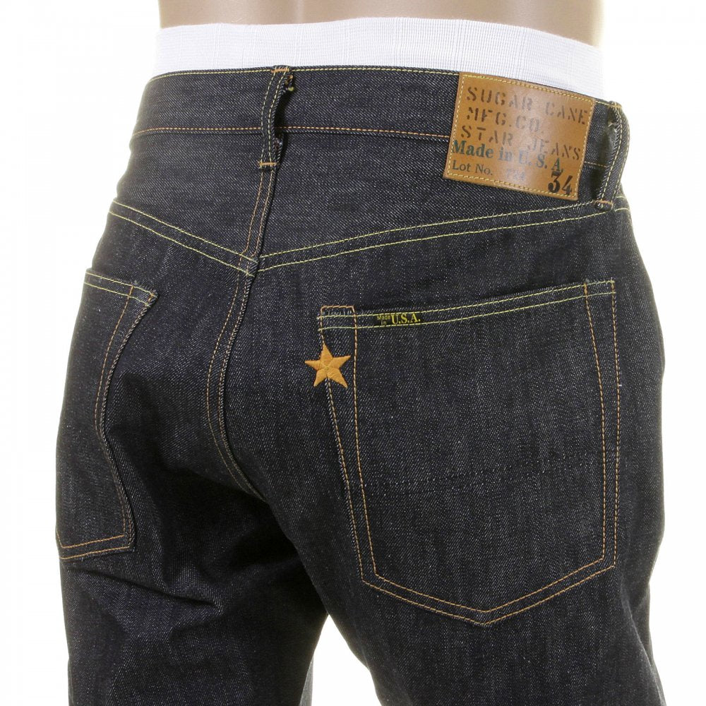 Mens Navy Slimmer Fitting Japanese Selvedge Non Wash Dry Star Denim Jeans SC40724N