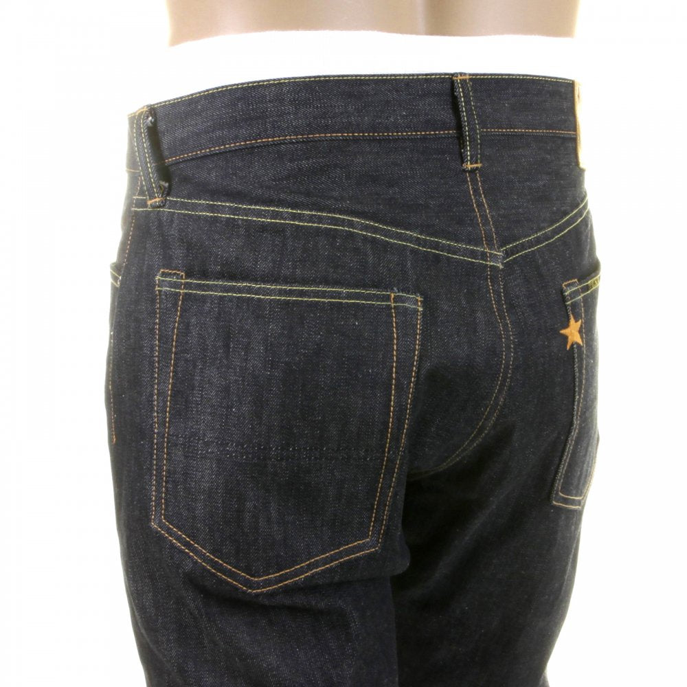 Mens Navy Slimmer Fitting Japanese Selvedge Non Wash Dry Star Denim Jeans SC40724N