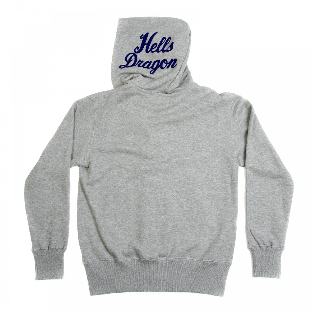Mens Heather Grey Slim Fit Long Sleeve Zipped Sweatshirt Hoodie with Hand Embroidered Hells Dragon TT64244