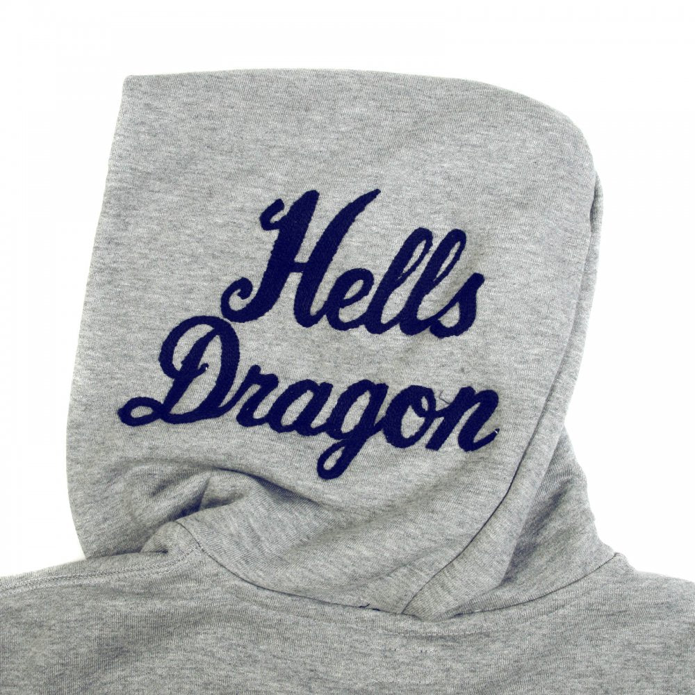 Mens Heather Grey Slim Fit Long Sleeve Zipped Sweatshirt Hoodie with Hand Embroidered Hells Dragon TT64244