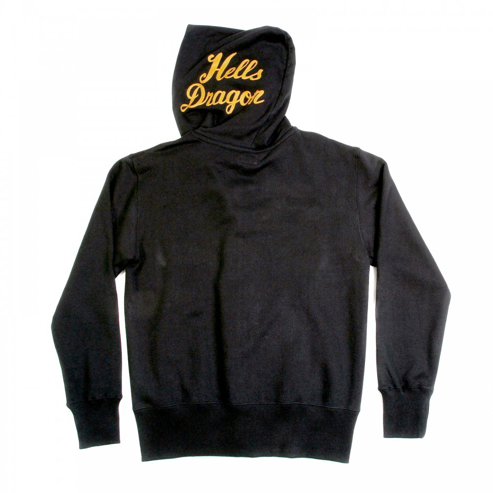 Mens Black Suka Jun Long Sleeve Hells Dragon Slim Fit Hooded Sweatshirt with Two Way Zip Closure TT64244