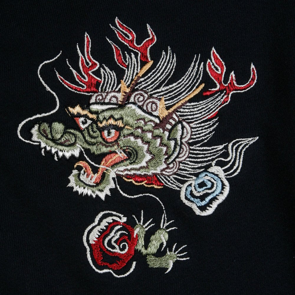 Mens Black Suka Jun Long Sleeve Hells Dragon Slim Fit Hooded Sweatshirt with Two Way Zip Closure TT64244
