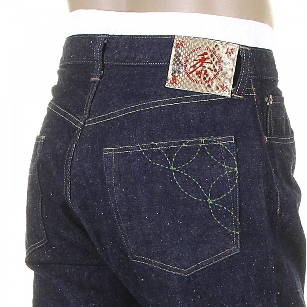 Mens Okinawa One Wash Vintage Cut Cotton Selvedge Denim Jeans with Button Fly SC40301A