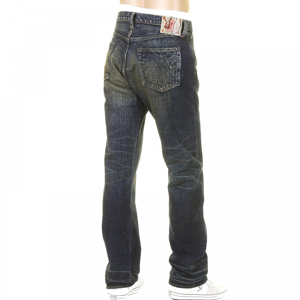 Mens Okinawa Vintage Cut Button Fly Selvedge Hard Wash Denim Jeans SC40301H
