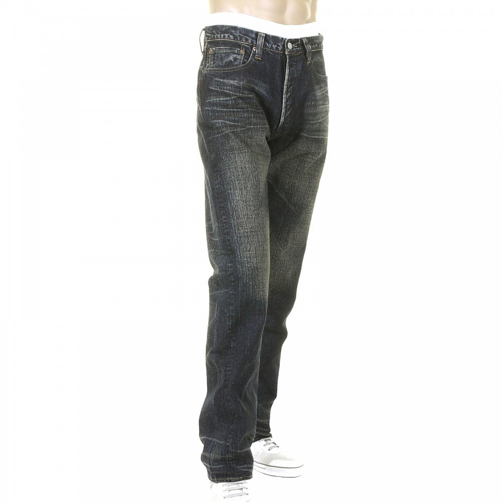 Mens Okinawa Vintage Cut Button Fly Selvedge Hard Wash Denim Jeans SC40301H
