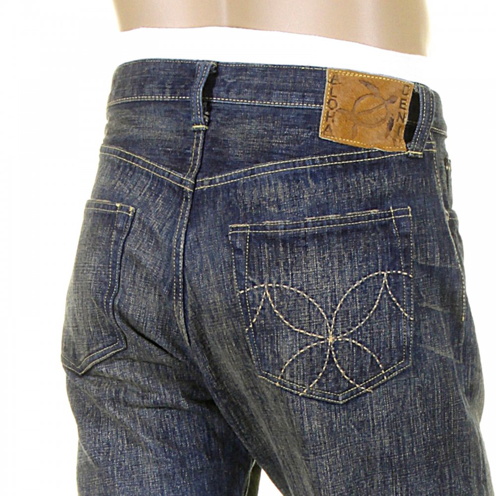 Mens Hawaiian Vintage Cut Hard Wash Japanese Selvedge Denim Jeans SC40401H