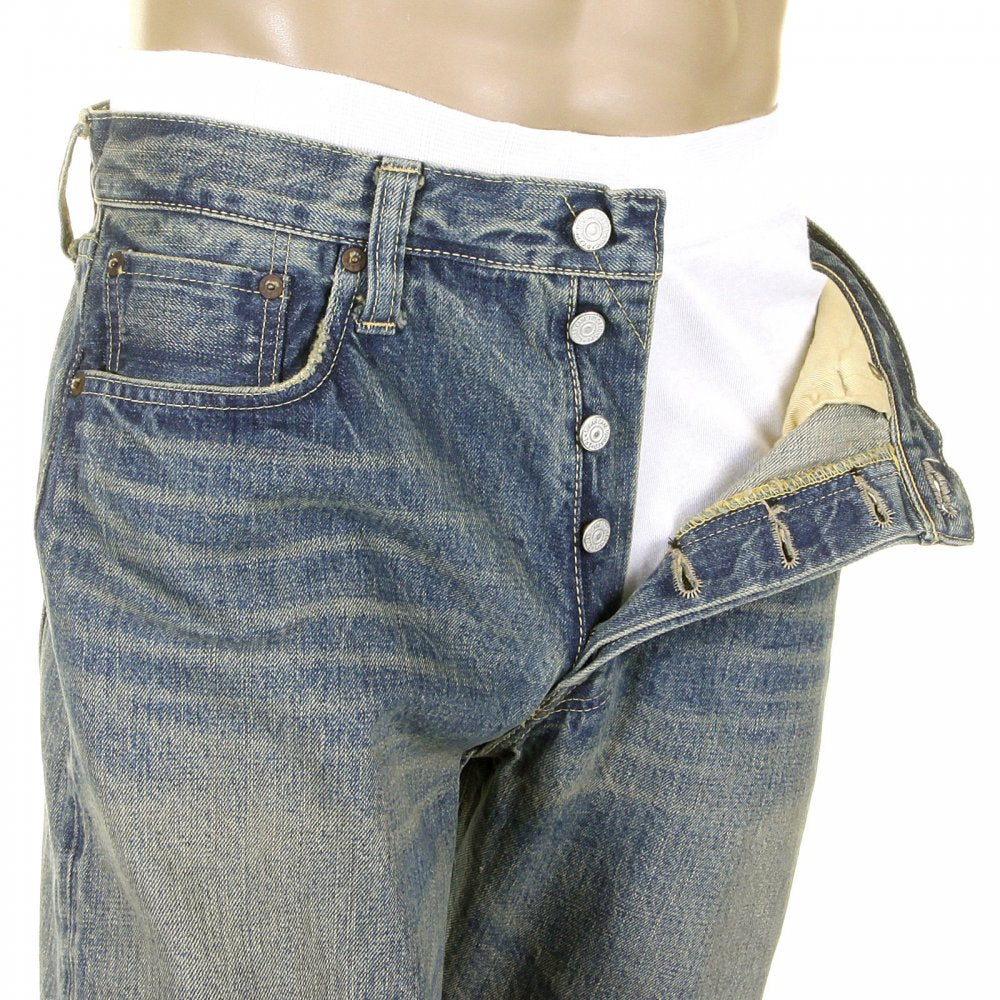 Mens Light Vintage Cut Original Hard Wash Japanese Selvedge Denim Jeans SC41947H